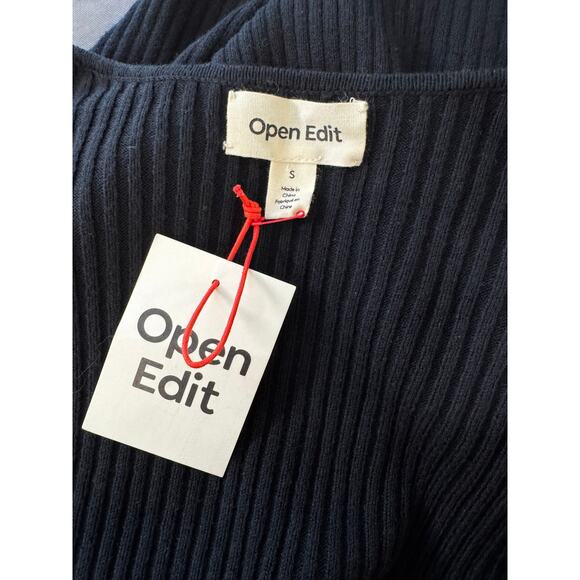 NWT OPEN EDIT NORDSTROM Women's Black Ribbed Long Sleeve Tops Size S - Picture 4 of 6